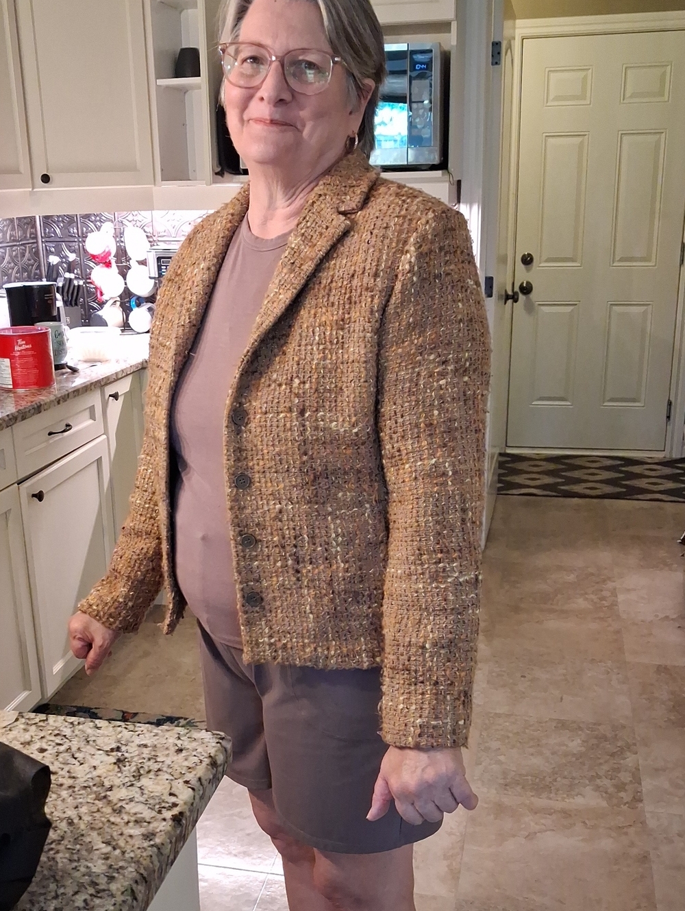 Textured Tan Tweed Women's Blazer Jacket